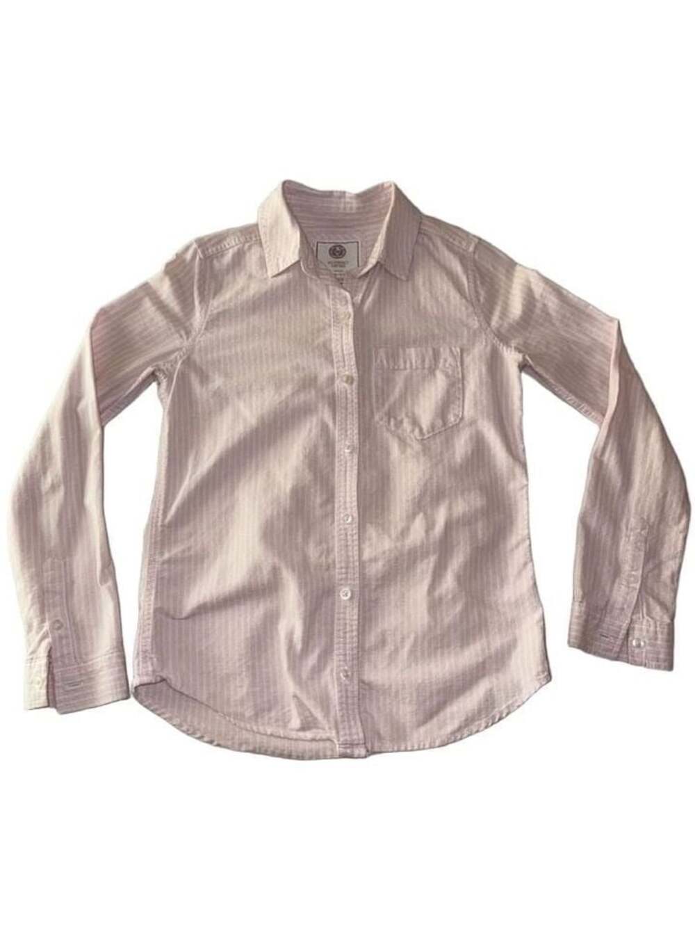 SO So Perfect Oxford Relaxed Fit Pink and White Striped Long Sleeve Button Up Sh